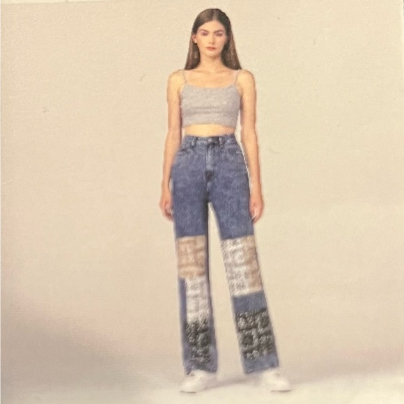 Simple Society Baggy Super High Rise Denim Jeans with Handkerchief Patchwork - Picture 3 of 9